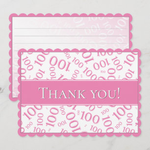 100 "Thank you!" Pink and White Number Pattern Thank You Card