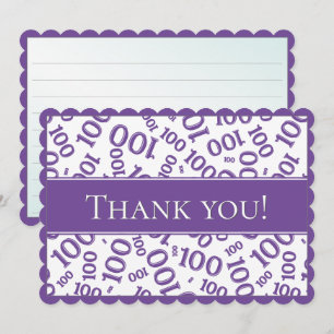 100 "Thank you!" Purple/White Number Pattern Thank You Card