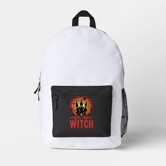 100% That Witch Halloween Castle Printed Backpack (Front)