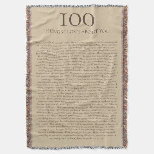 100 Things I Love About You Customisable Gift  Throw Blanket