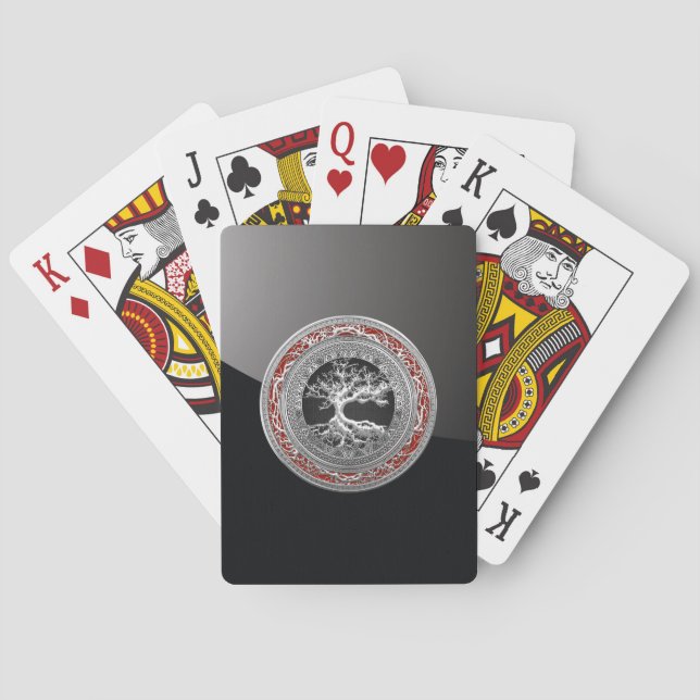 [100] Treasure Trove: Celtic Tree of Life [Silver] Playing Cards (Back)