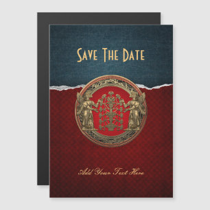 [100] Two Gold Ninurtas with Tree of Life Magnetic Invitation