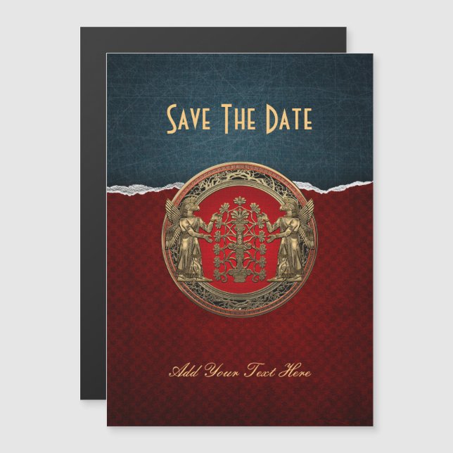 [100] Two Gold Ninurtas with Tree of Life Magnetic Invitation (Front/Back)