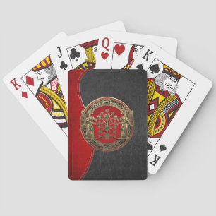 [100] Two Gold Ninurtas with Tree of Life Playing Cards