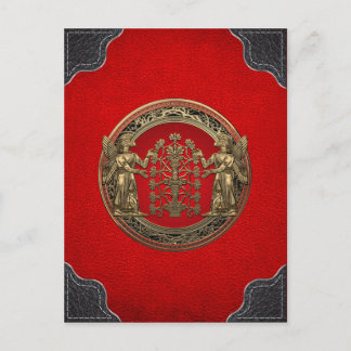[100] Two Gold Ninurtas with Tree of Life Postcard
