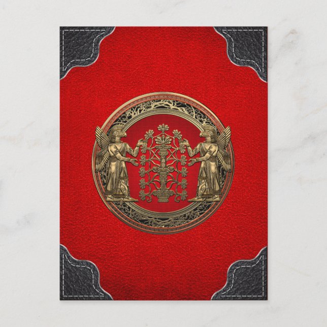 [100] Two Gold Ninurtas with Tree of Life Postcard (Front)