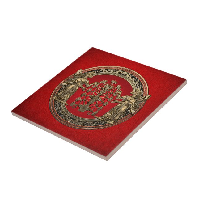 [100] Two Gold Ninurtas with Tree of Life Tile (Side)