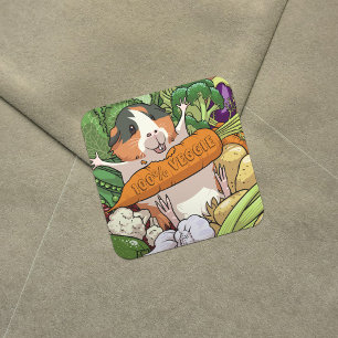 100% Veggie Happy Guinea Pig With Carrot Square Sticker