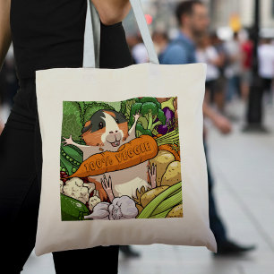 100% Veggie Happy Guinea Pig With Carrot Tote Bag