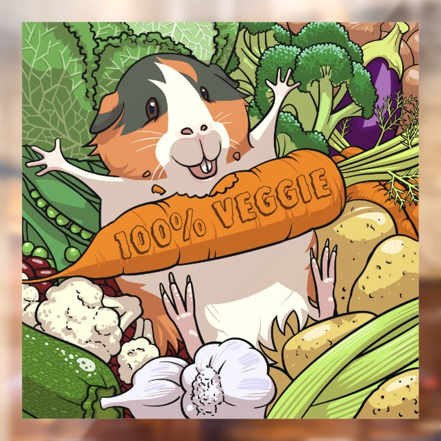 100% Veggie Happy Guinea Pig With Carrot Window Cling (Sheet 2)