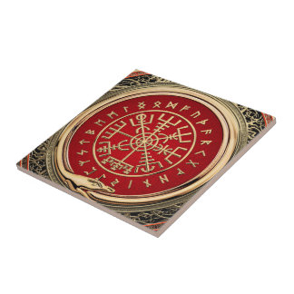 [100] Vegvisir - Viking Gold Magic Runic Compass Tile