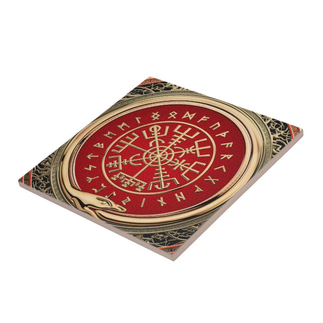 [100] Vegvisir - Viking Gold Magic Runic Compass Tile (Side)