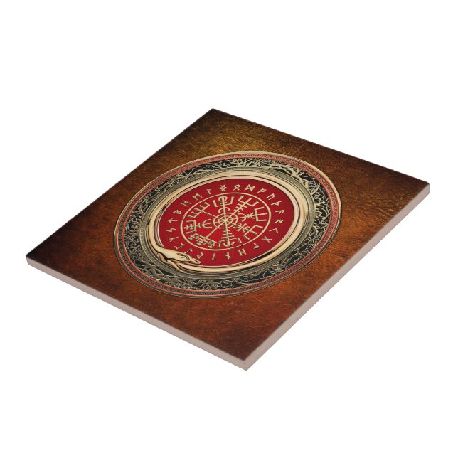 [100] Vegvisir - Viking Gold Magic Runic Compass Tile (Side)
