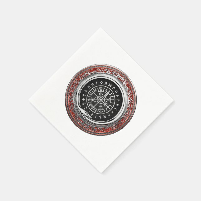 [100] Vegvisir - Viking Silver Magic Runic Compass Napkin (Corner)