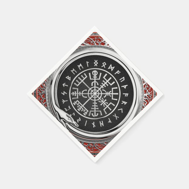 [100] Vegvisir - Viking Silver Magic Runic Compass Napkin (Corner)