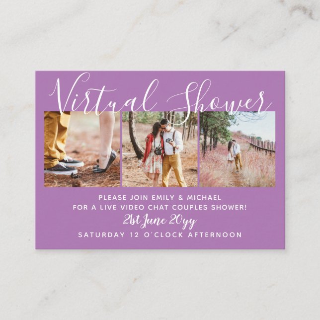 100  Virtual Shower PHOTO Wedding Live Chat Budget Advice Card (Front)
