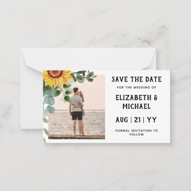 100 x BUDGET Photo Save Dates Rustic Sunflowers Card (Front)
