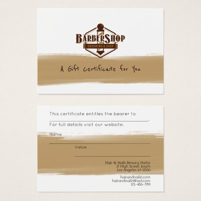 100 x Business LOGO Gift Certificates Barber Shop (Front & Back)