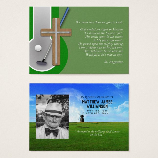 100 x GOLF Memorial Prayer Card Photo and Verse (Front & Back)