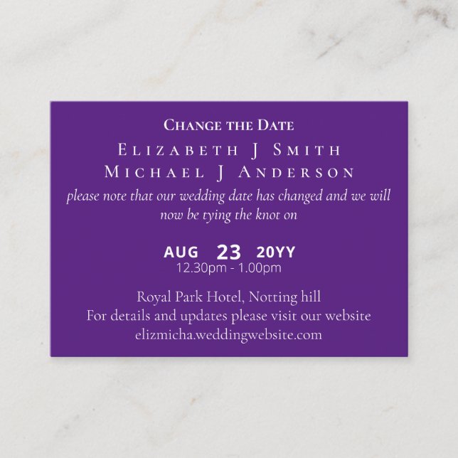 100 x PHOTO Change of Date Postponement incl ENVL. Advice Card (Front)