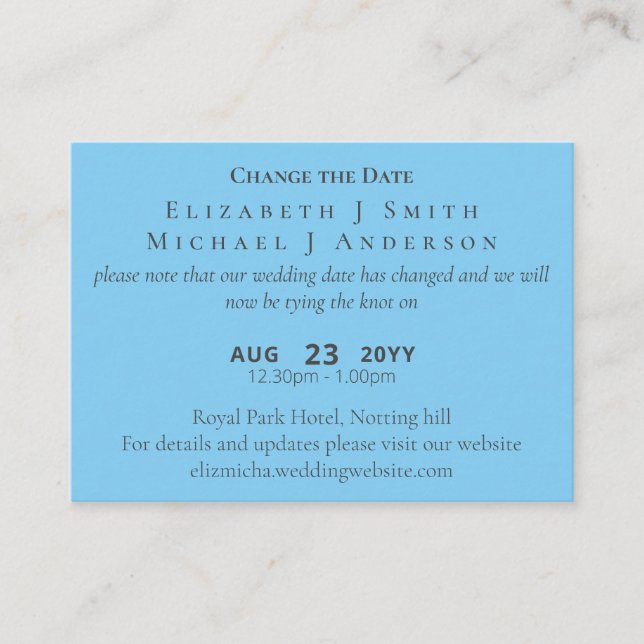 100 x PHOTO Change of Date Postponement incl ENVL. Advice Card (Front)