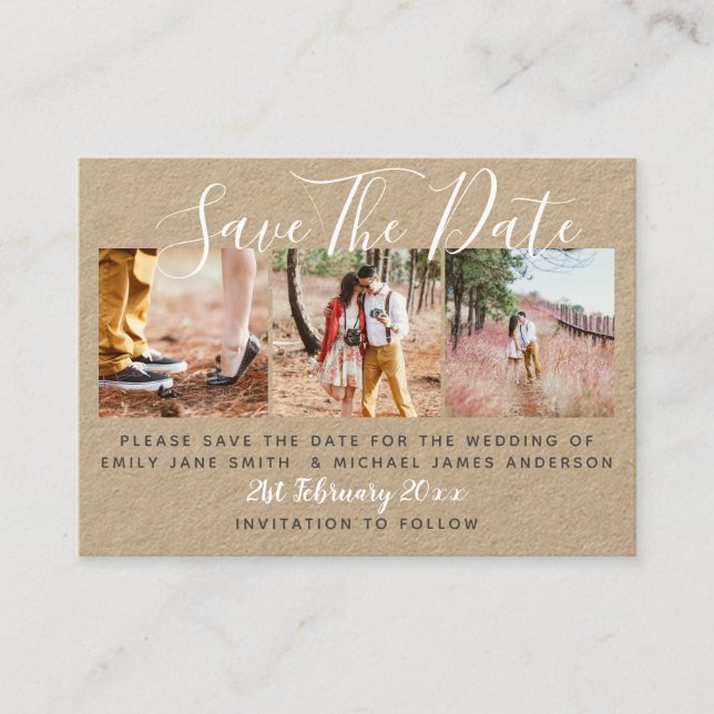 100 x PHOTO SAVE THE DATE Small KRAFT Wedding Calling Card (Front)