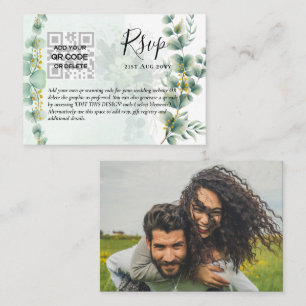 100 x QR CODE WEDDING RSVP Eucalyptus PHOTO Budget Business Card
