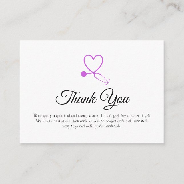 100 x Thank You NURSE or other MEDIC MULTIPLE BUY Advice Card (Front)