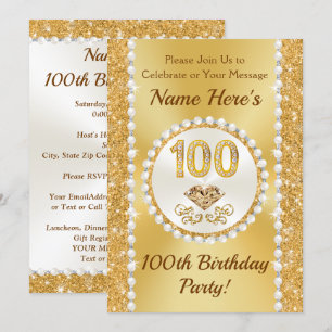 100 year Birthday Invitations, Lovely Personalised Invitation