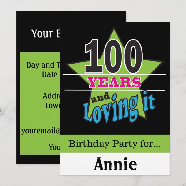 100 Year Old Birthday Invitation (Front/Back)