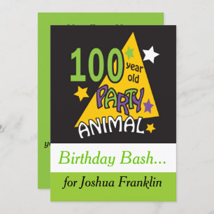 100 Year Old Party Animal - 100th Birthday Invitation