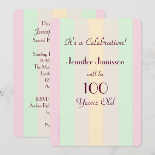 100 Year Old Pastel Stripe Party Invite Invitation