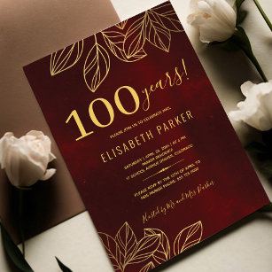 100 years classy elegant 100th birthday party invitation