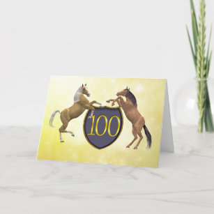 100 years old birthday card with rearing horses