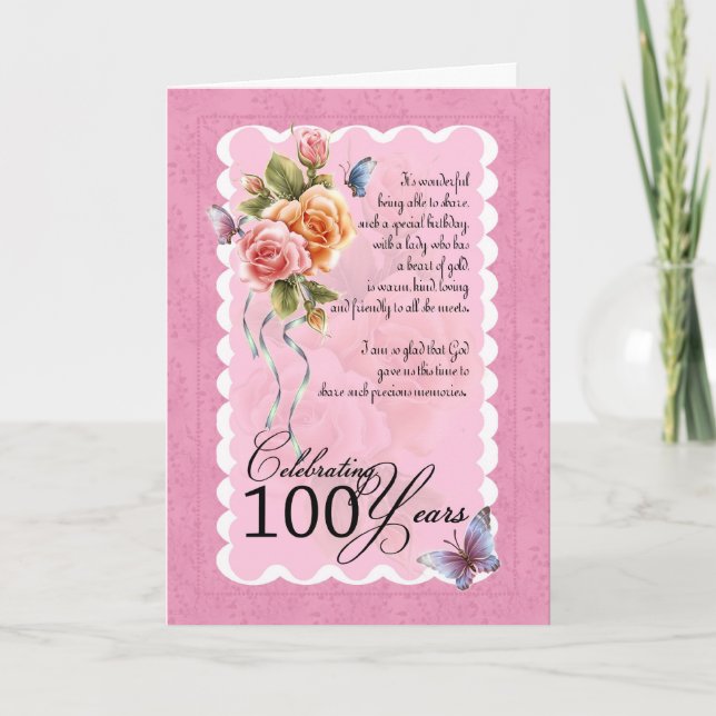 100 years old greeting card - roses and butterflie (Front)