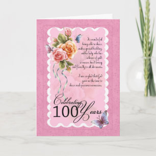 100 years old greeting card - roses and butterflie