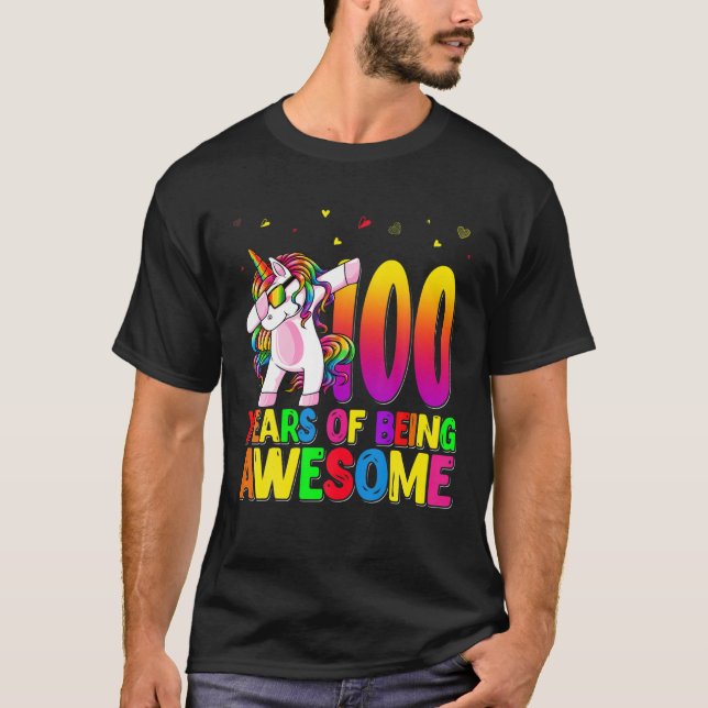 100 Years Old Unicorn Dabbing 100Th Birthday Unico T-Shirt (Front)