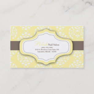 100 Yellow Damask Nail Technician Business Card