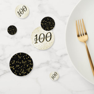 100 Yrs Centenarian Birthday Black/Gold Confetti