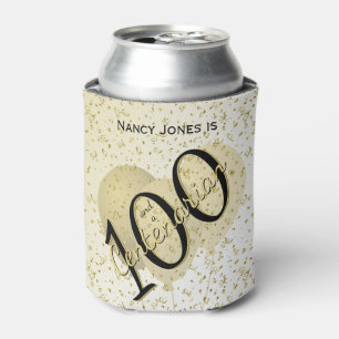 100 Yrs Centenarian Birthday Black/Gold Text Can Cooler