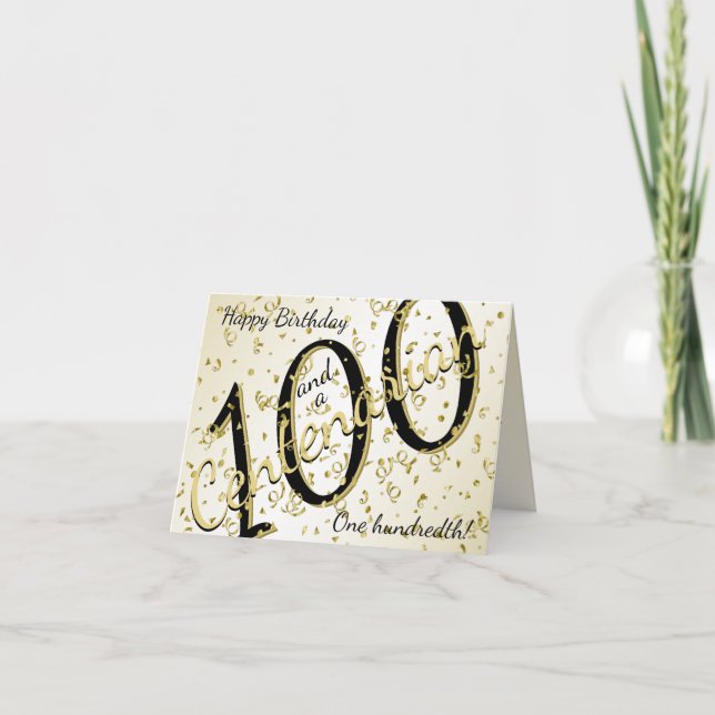 100 Yrs Centenarian Birthday Black/Gold Text Card (Front)