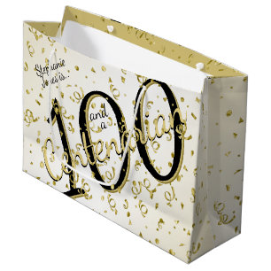 100 Yrs Centenarian Birthday Black/Gold Text Large Gift Bag