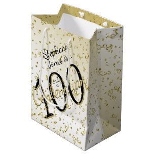 100 Yrs Centenarian Birthday Black/Gold Text Medium Gift Bag