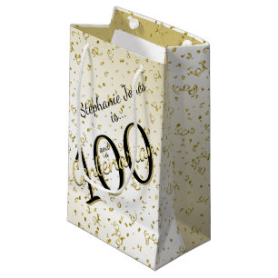 100 Yrs Centenarian Birthday Black/Gold Text Small Gift Bag