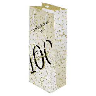 100 Yrs Centenarian Birthday Black/Gold Text Wine Gift Bag