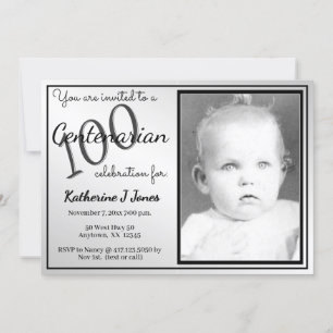 100 Yrs Centenarian Birthday Party Black/White Invitation