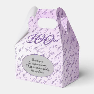 100 Yrs Centenarian Birthday Party Purple/White Favour Box