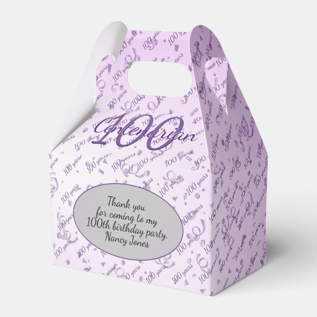 100 Yrs Centenarian Birthday Party Purple/White Favour Box (Front Side)