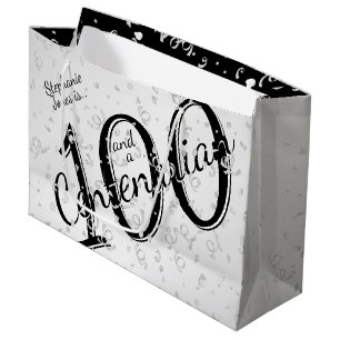 100 Yrs Centenarian Black/White Typography Large Gift Bag
