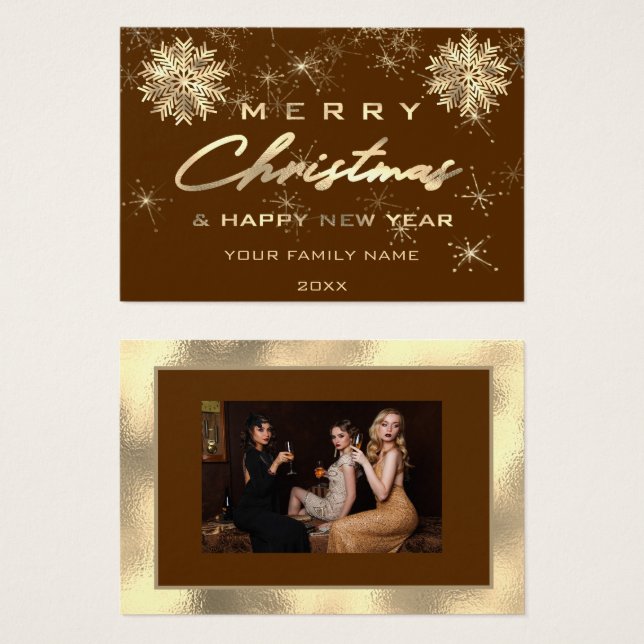 100Merry Christmas Happy New Year Gold Photo Brown (Front & Back)